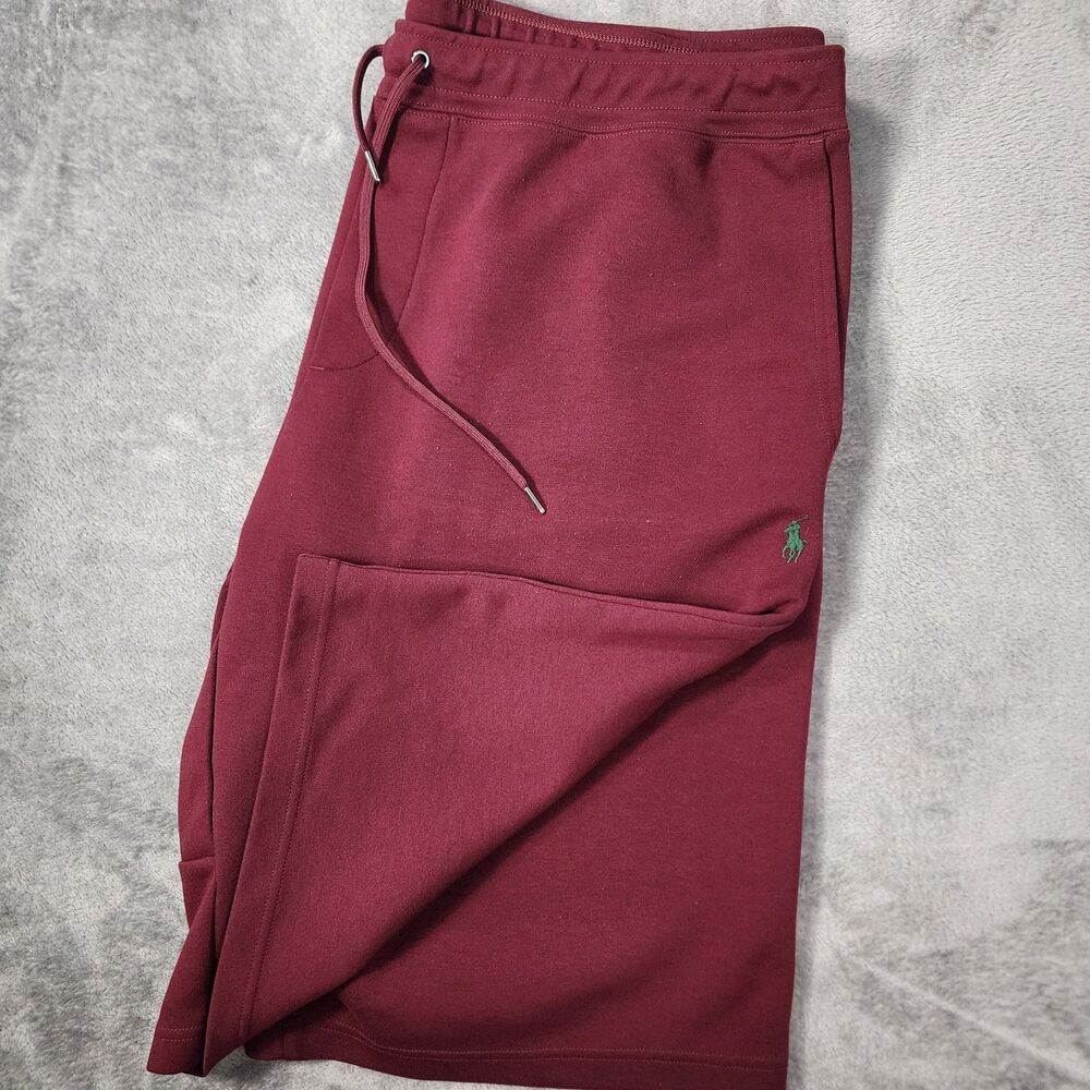 Polo Ralph Lauren Men 2XLT Burgundy Double Knit Athletic Sweat Shorts Green Pony
